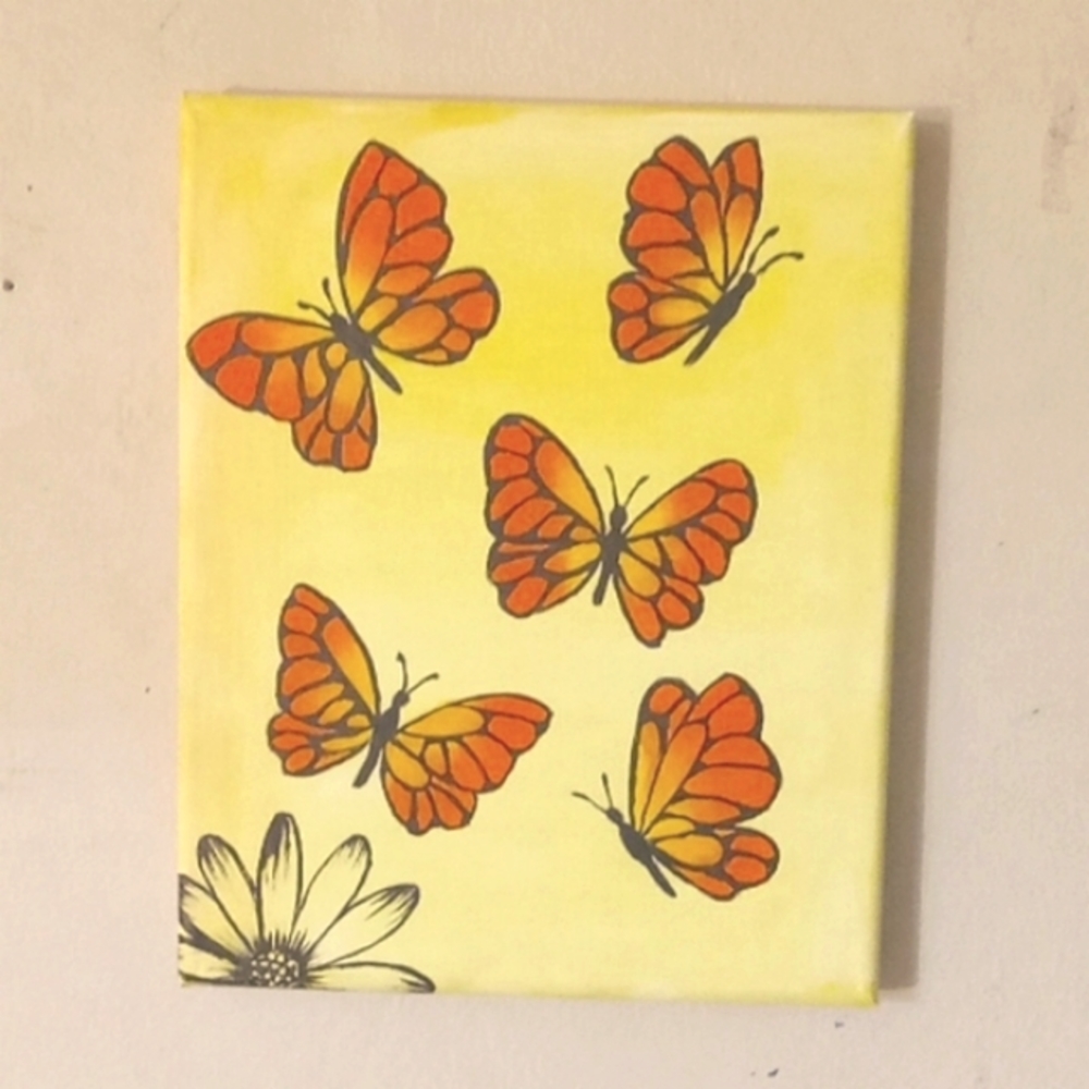 Orange Monarch Butterflies in the sun Acrylic painting